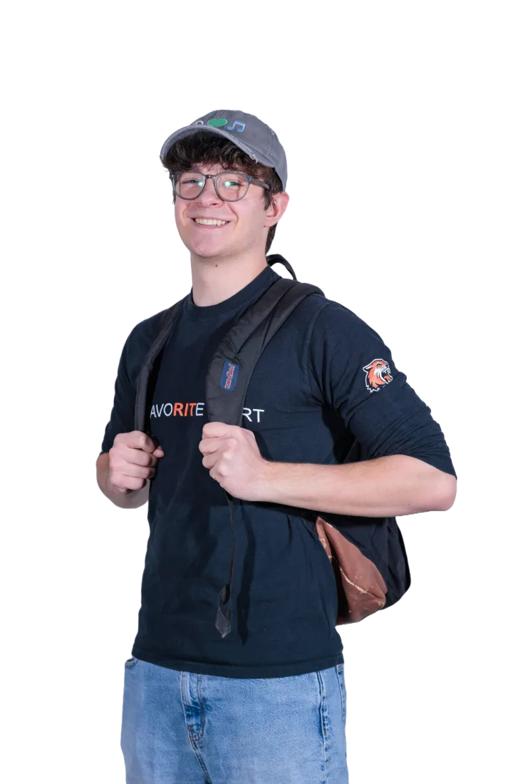 Max with backpack